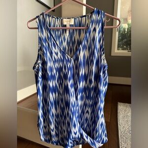Laundry By Shelli Segal Blue and White Ikat Blouse